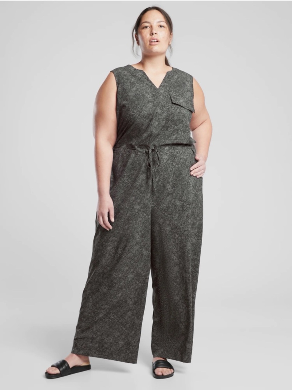Athleta Topanga Printed Jumpsuit, Viper Black 1X
